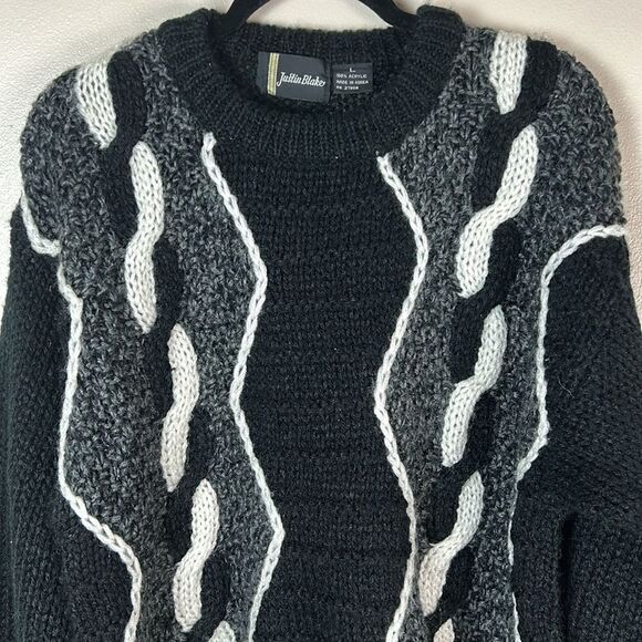 Vintage JUSTIN BLAKE knitted sweater 90s size large grandpa abstract - Picture 7 of 9